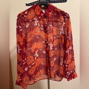 CAbi Floral Sheer Blouse - Red and Orange
